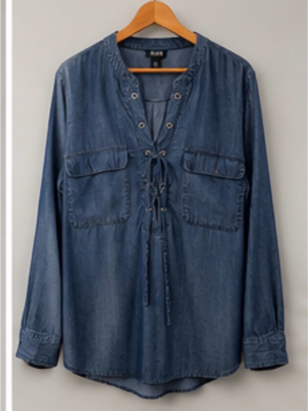 ANA A New Approach 100% Lyocell Chambray Lace-Up Tunic Top XL